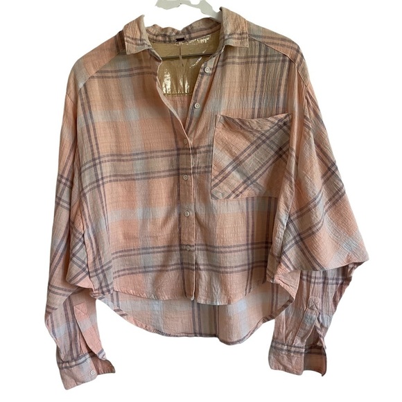 Free People Cutie Plaid Batwing Dolman Sleeve Button Down, Size S - Picture 2 of 7